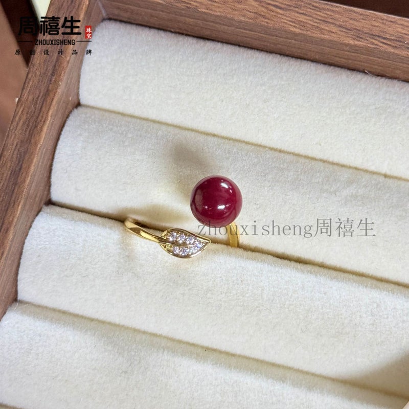 Natural Cinnabar High-Content Purple Gold Sand Inlaid Full Diamond Cinnabar Ring With A High-End Feel For Women, Available In Multiple Styles With Adjustable Fit - Image 1